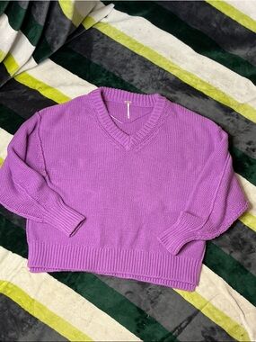 Free People Lavender Purple Chunky V-Neck Sweater Size S